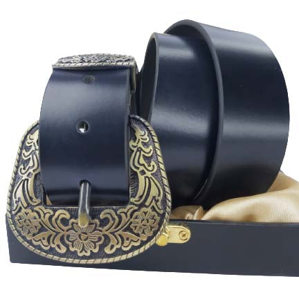 Maharaja Men Golden Buckle Black Leather Belt