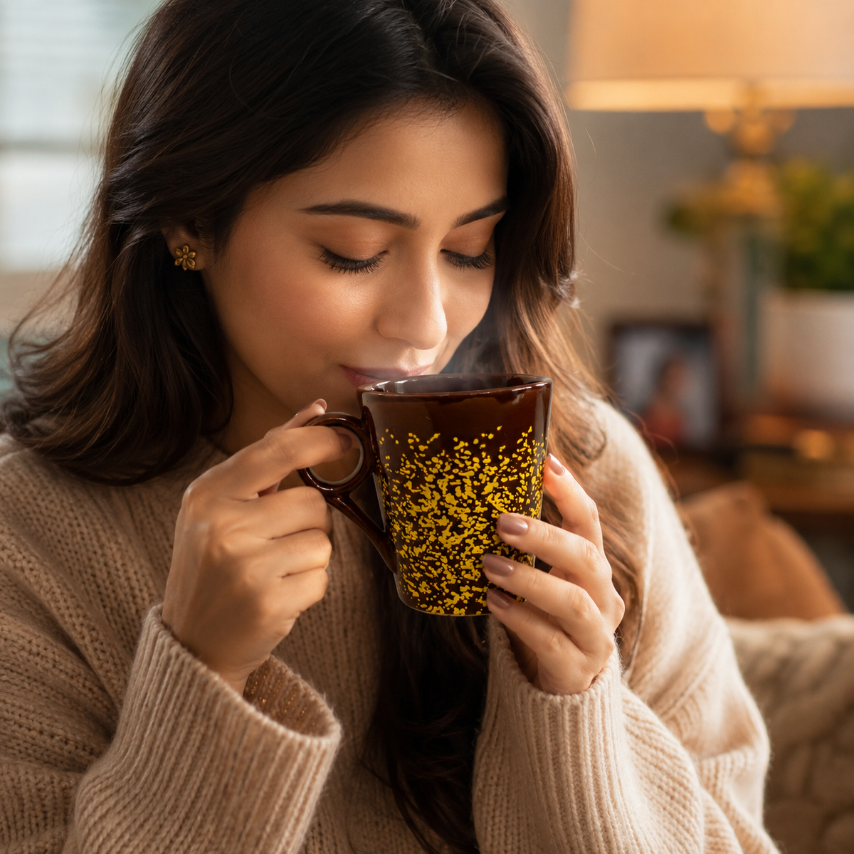 Bhokals Ceramic Brown Yellow Coffee Mug