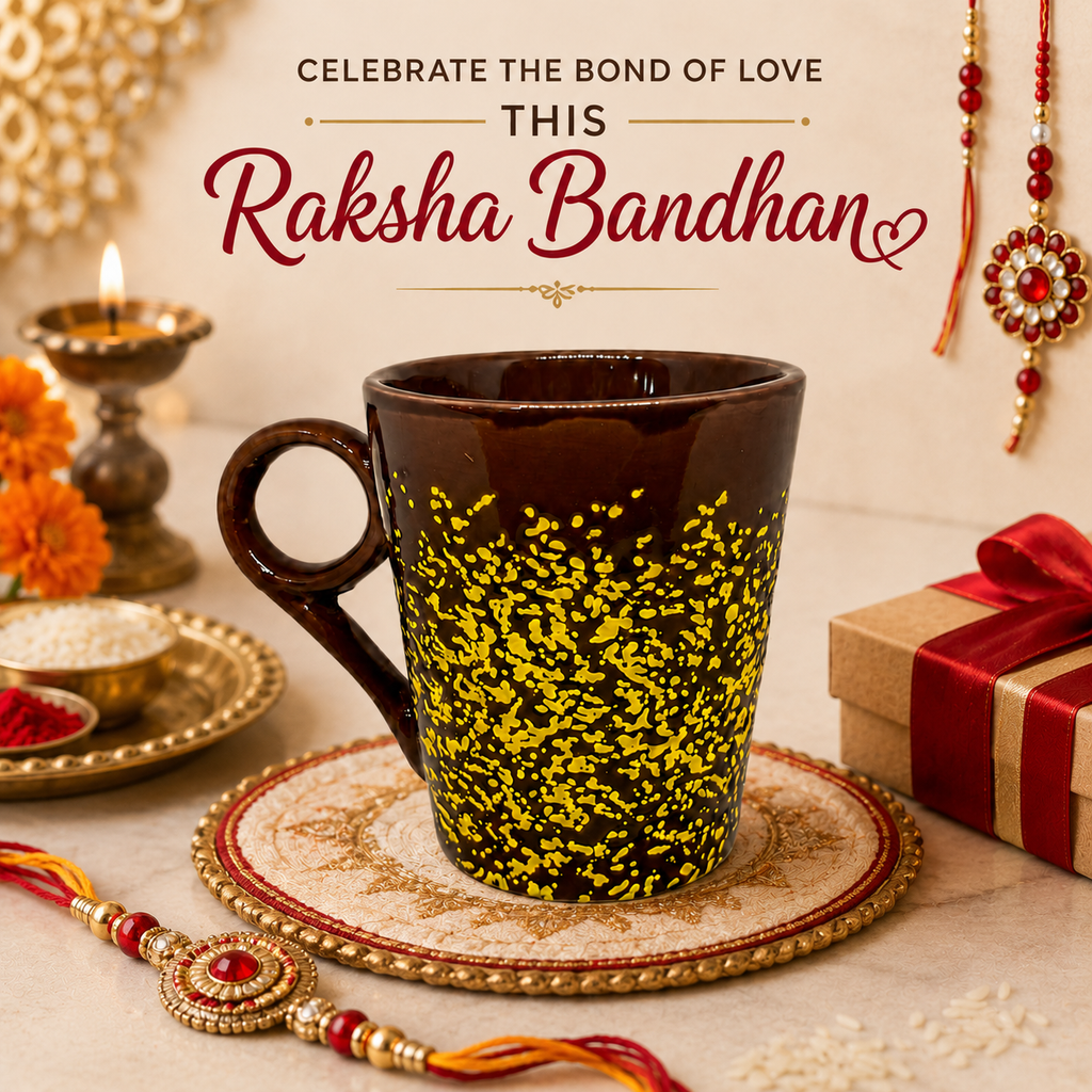 Bhokals Ceramic Brown Yellow Coffee Mug