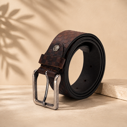 Bhokals Men Brown Chess Plub Leather Belt