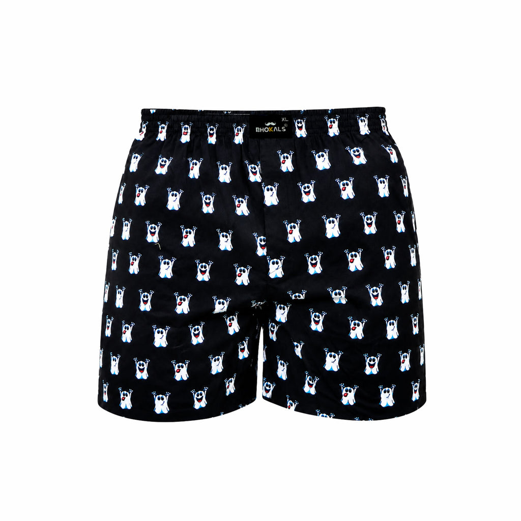 Black Ghost Cartoon Printed Cotton Boxer For Men