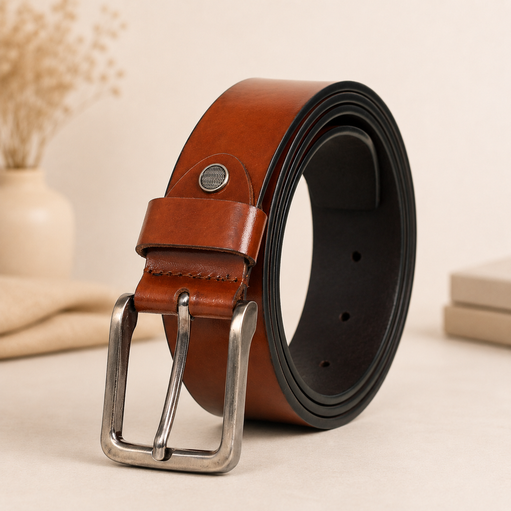 Bhokals Men Tan Glossy Leather Belt