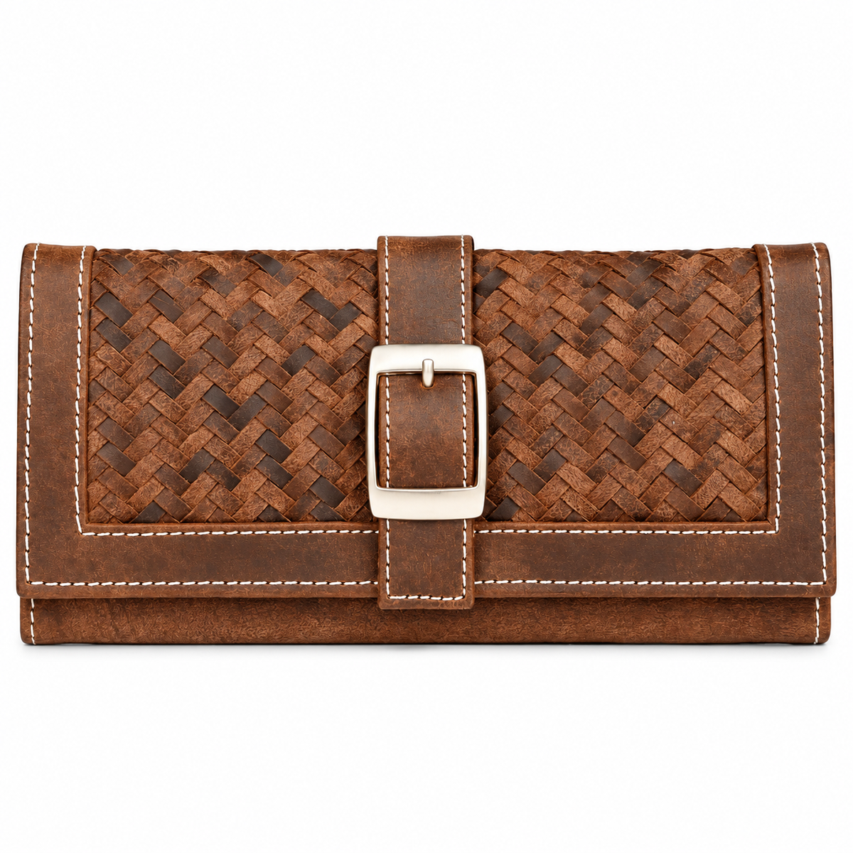 Leather Brown weave Buckle women Wallet