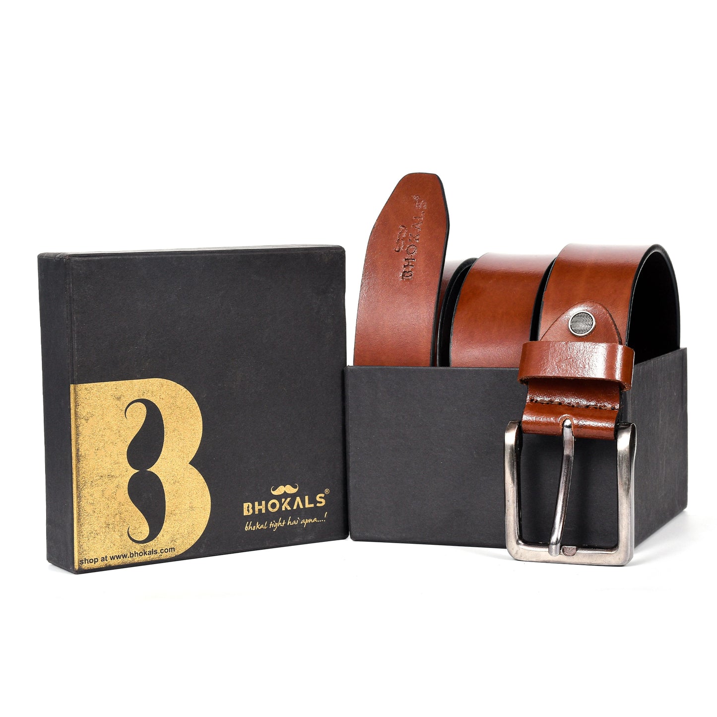 Bhokals Men Tan Glossy Leather Belt
