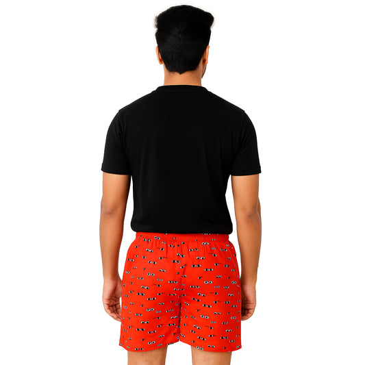 Orange Printed Eyes Cotton Boxer For Men