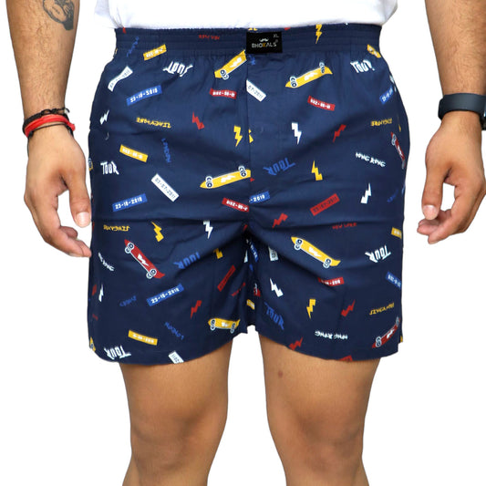 Navy Tour Printed Cotton Boxer For Men