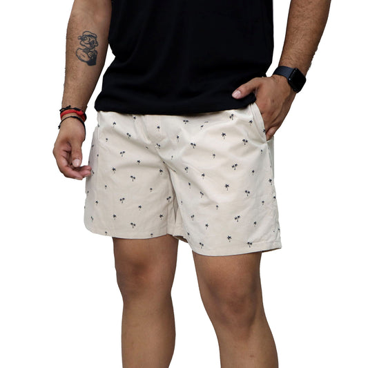 Cream Tree Printed Cotton Boxer For Men