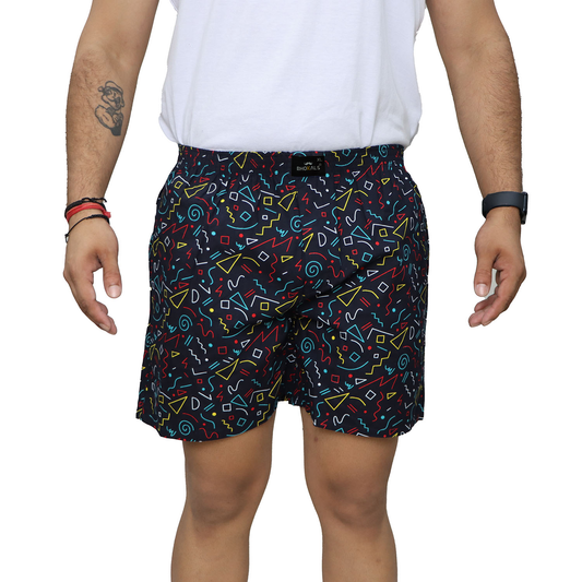 Navy Abstract Printed Cotton Boxer For Men