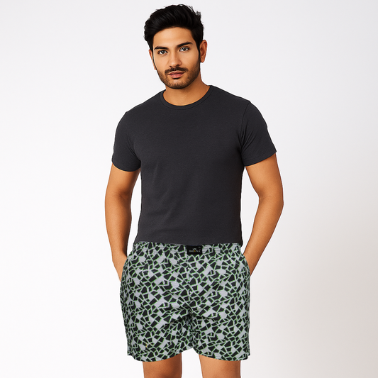 Black Geomatric Texture Cotton Boxer For Men