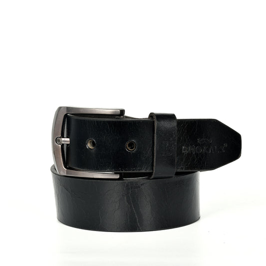 Bhokals Men Black Crunch Leather Belt