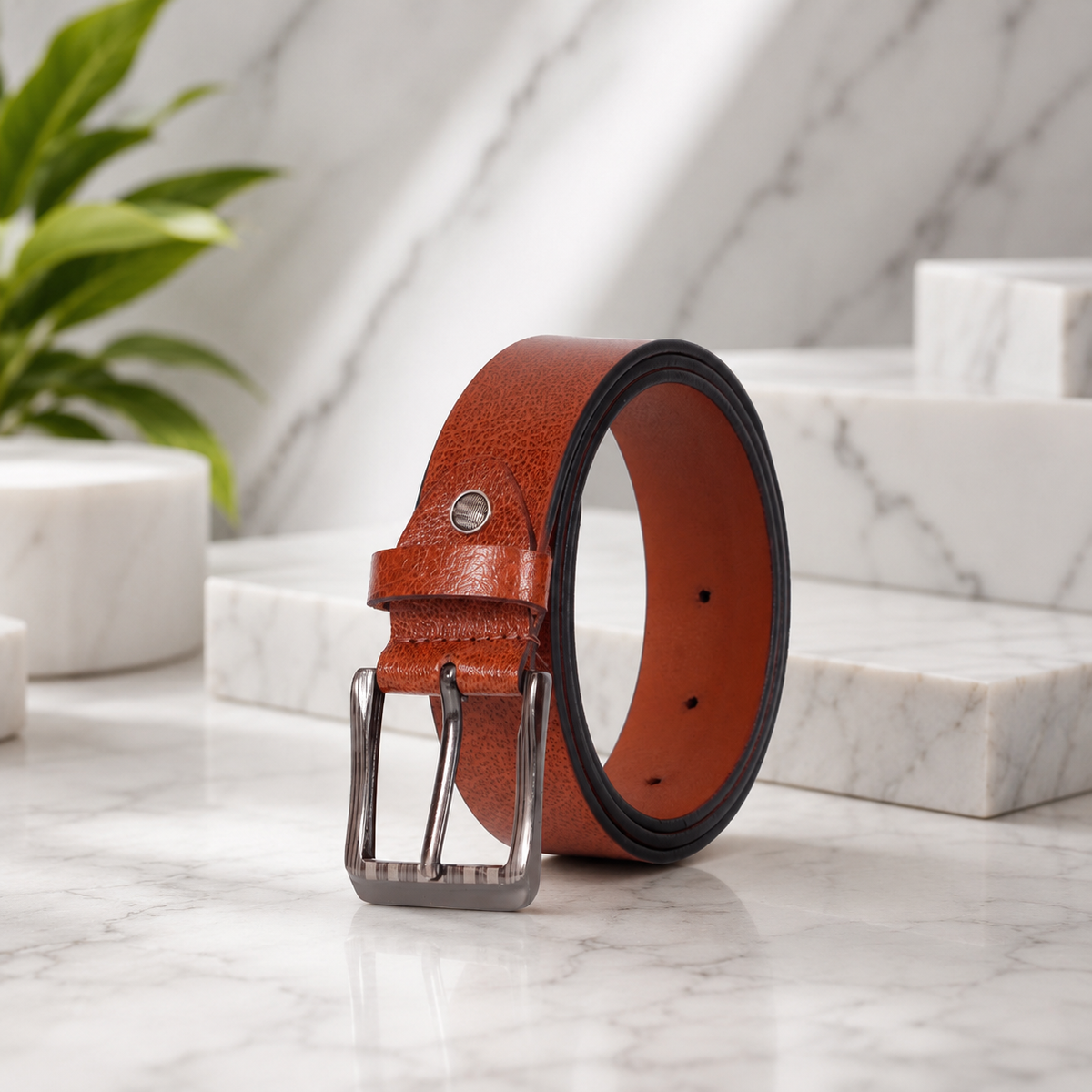 Bhokals Men Tan Texture Leather Belt