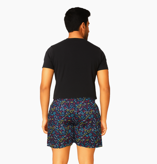 Navy Abstract Printed Cotton Boxer For Men