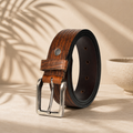 Bhokals Men Brown Wood Texture Leather Belt
