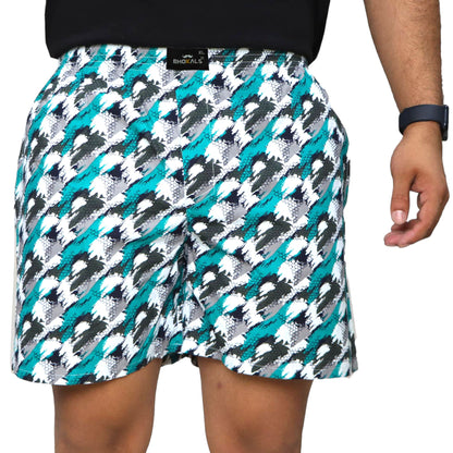 Green White Texture Printed Cotton Boxer For Men
