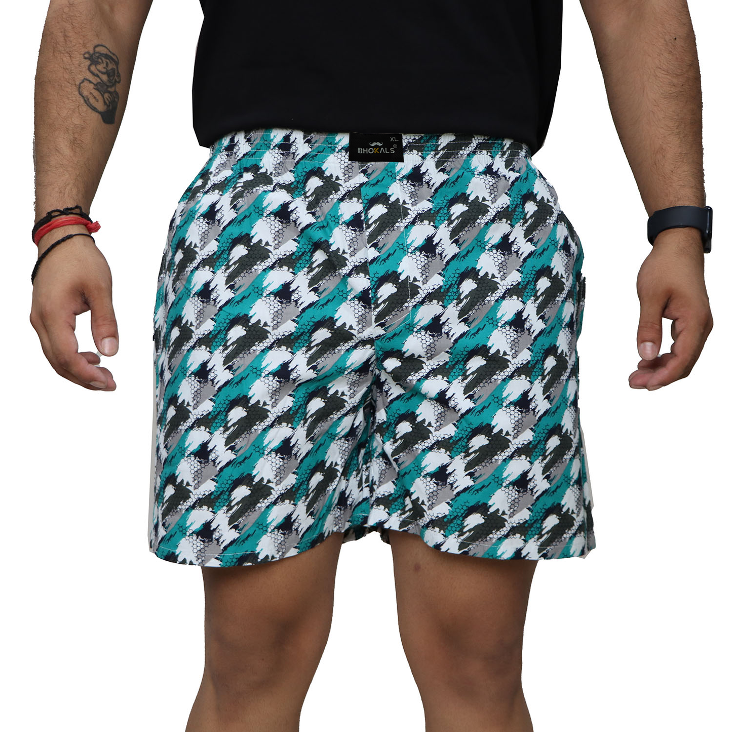 Green White Texture Printed Cotton Boxer For Men