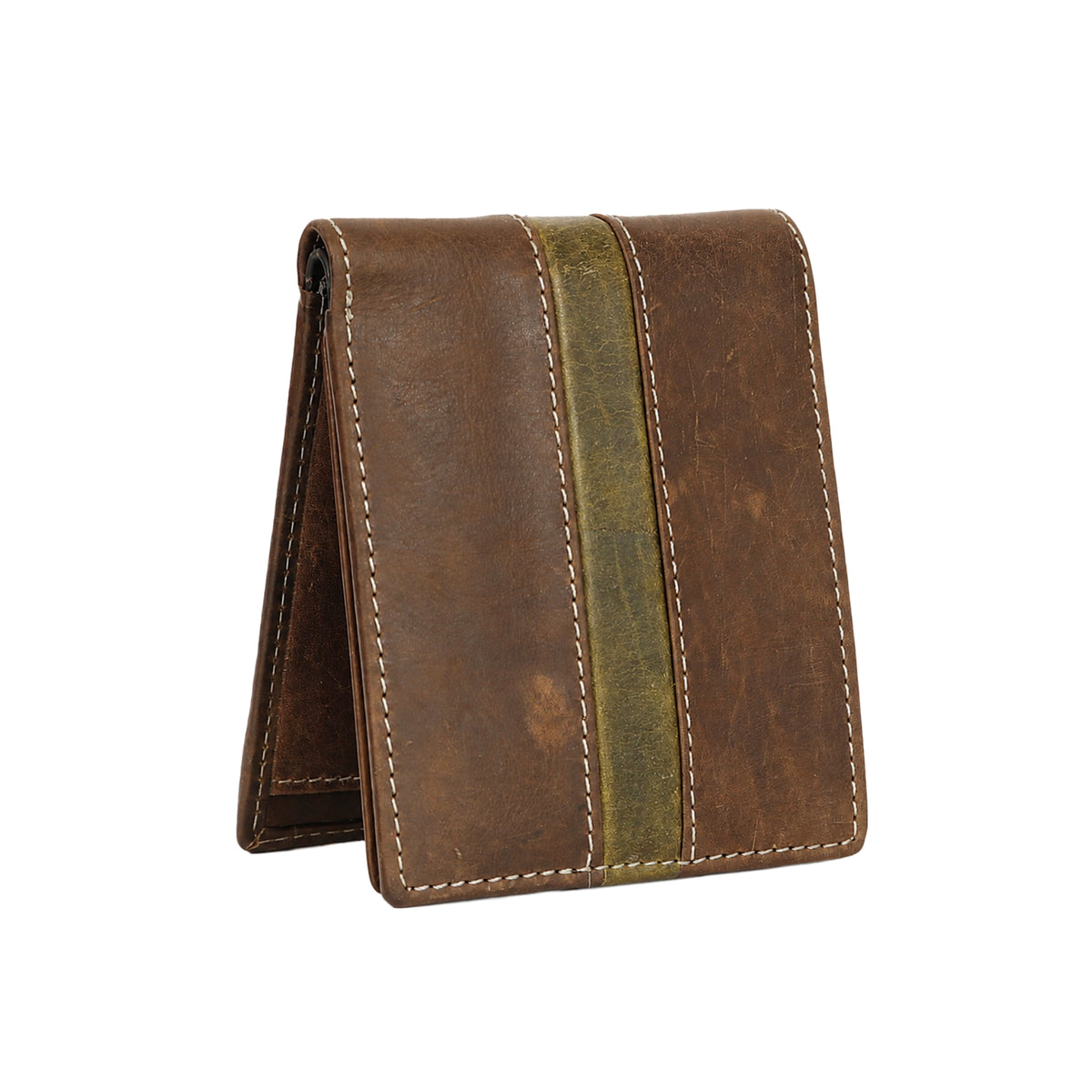 Leather Brown Green Strip Men Wallet