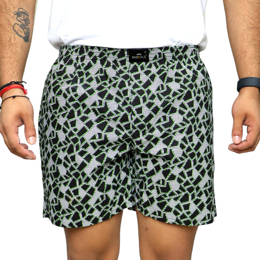 Black Geomatric Texture Cotton Boxer For Men