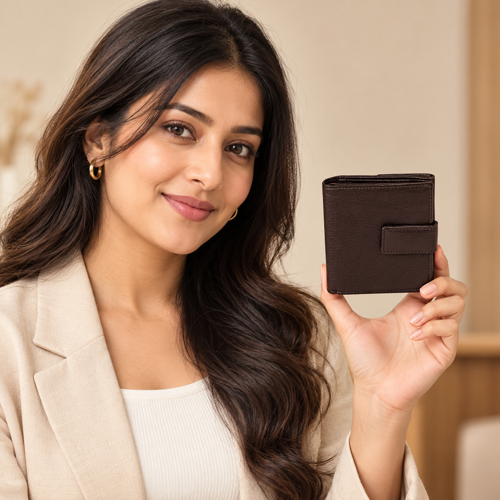 Leather Solid Black Multi Fold Women Wallet