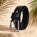 Bhokals Men Black  Wood Texture Leather Belt