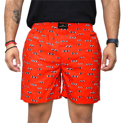 Orange Printed Eyes Cotton Boxer For Men