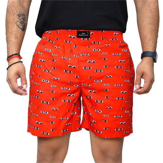 Orange Printed Eyes Cotton Boxer For Men