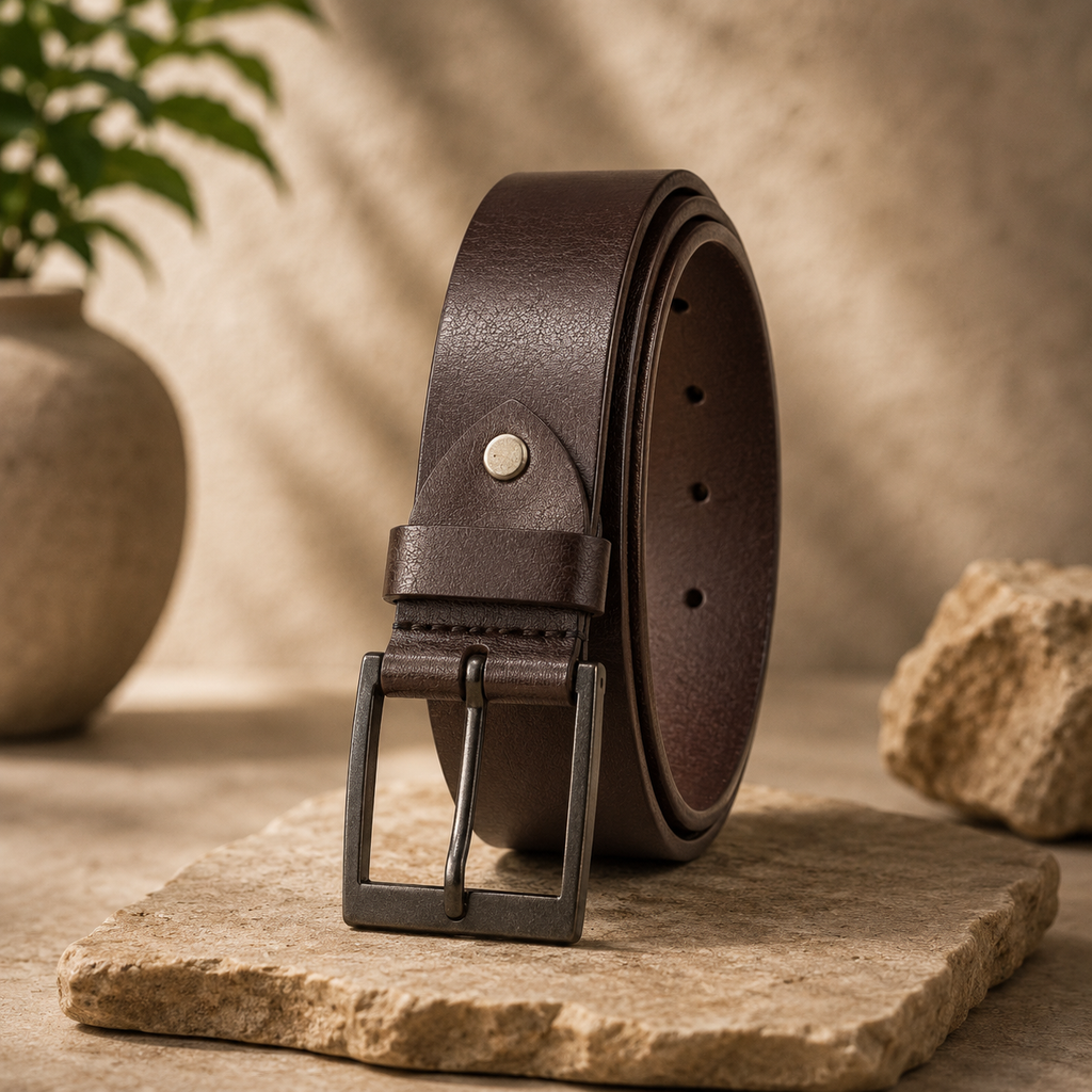 Bhokals Men Chocolate Brown Leather Belt