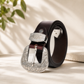 Bhokals Maharaja Men  Silver Buckle  Brown Leather Belt