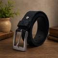 Bhokals Men Black Chess Plub Leather Belt