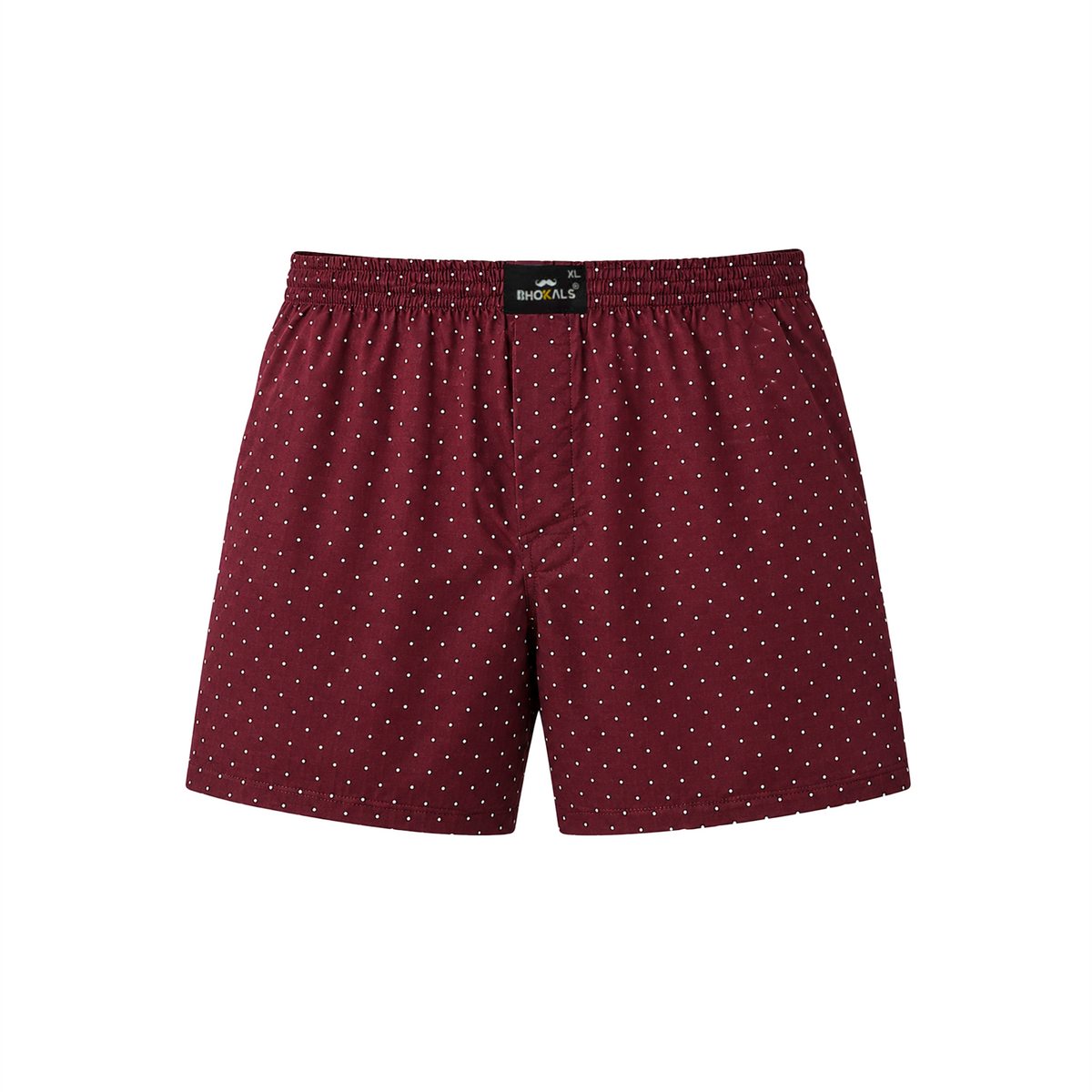 Maroon White Dotted Printed Cotton Boxer For Men