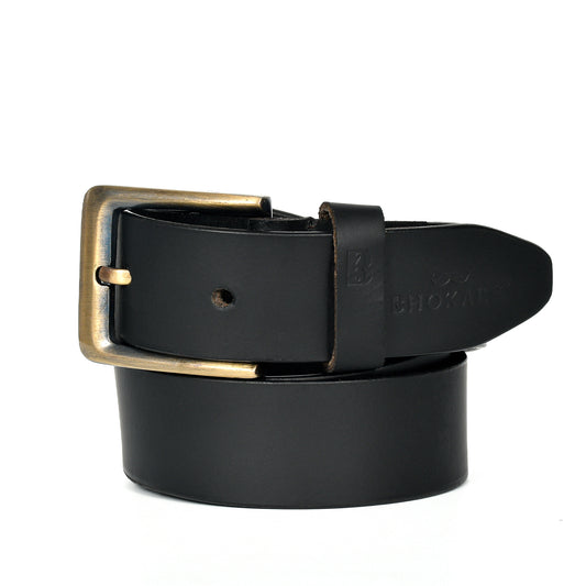 Bhokals Men Solid Black Matt Leather Belt