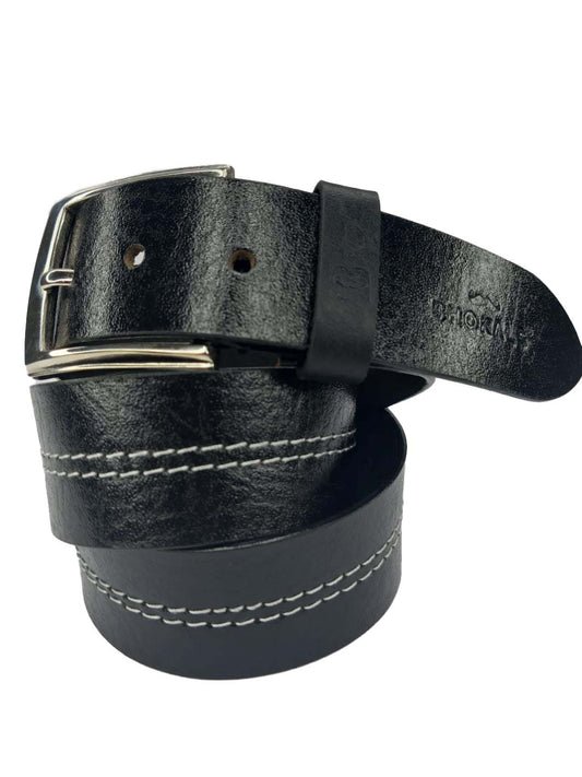 Men Black Middle Thread Leather Belt