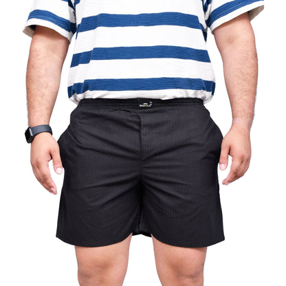 BLACK WHITE DOTTED PRINTED COTTON MEN BOXER