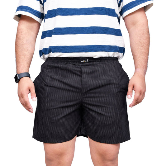 BLACK WHITE DOTTED PRINTED COTTON MEN BOXER