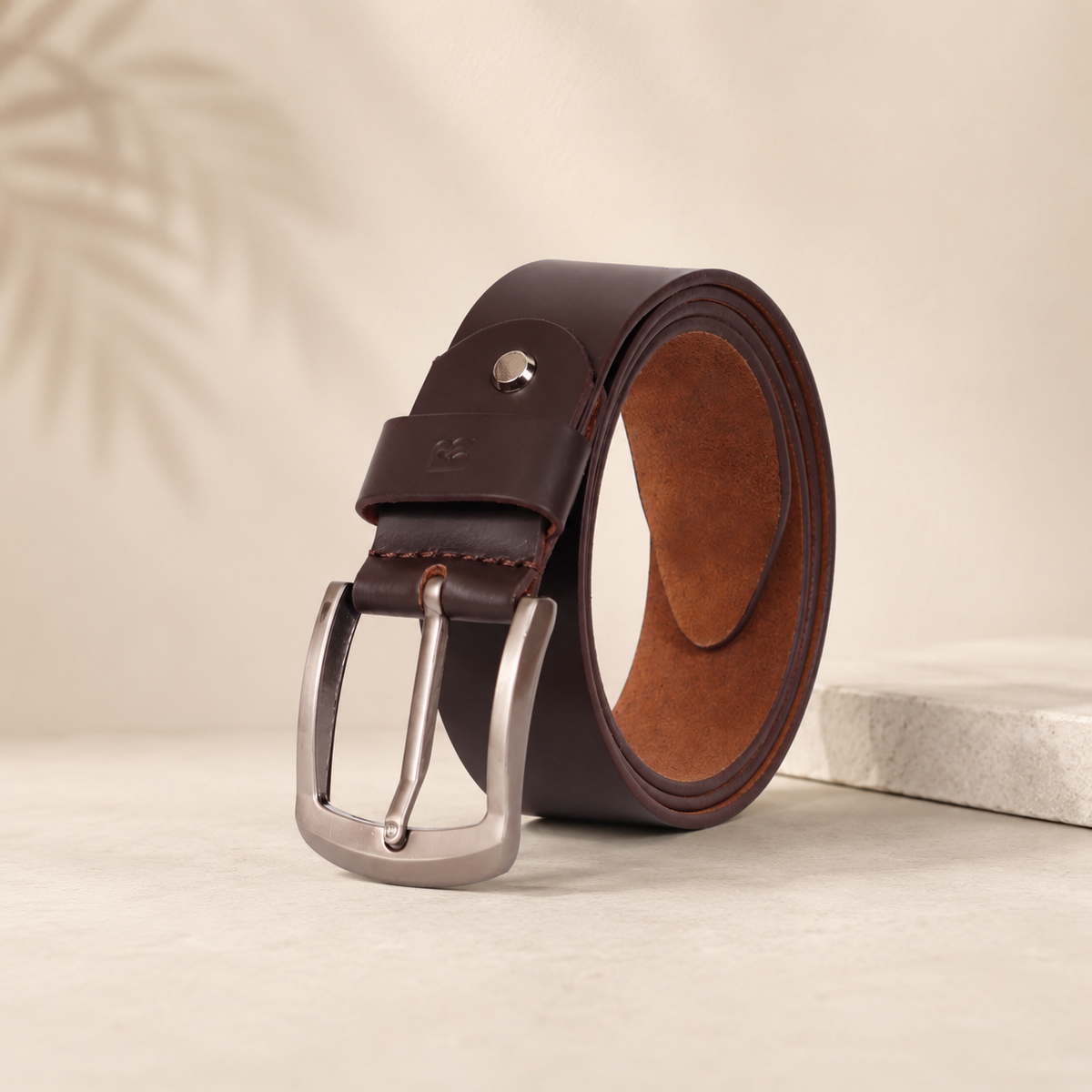 Bhokals Men Solid Brown Leather Belt