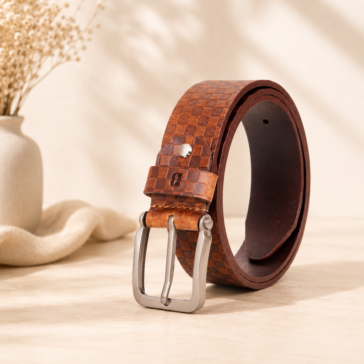 Bhokals Men Solid Tan Formal Leather Belt