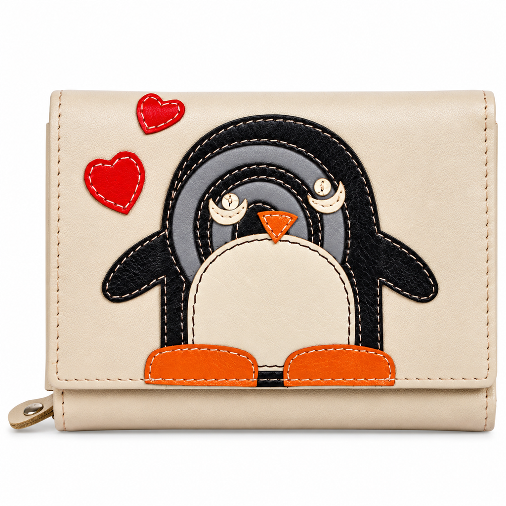 Leather Cream Penguin Women Pocket Wallet