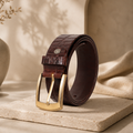 Bhokals Men Croc Texture  Brown Leather Belt
