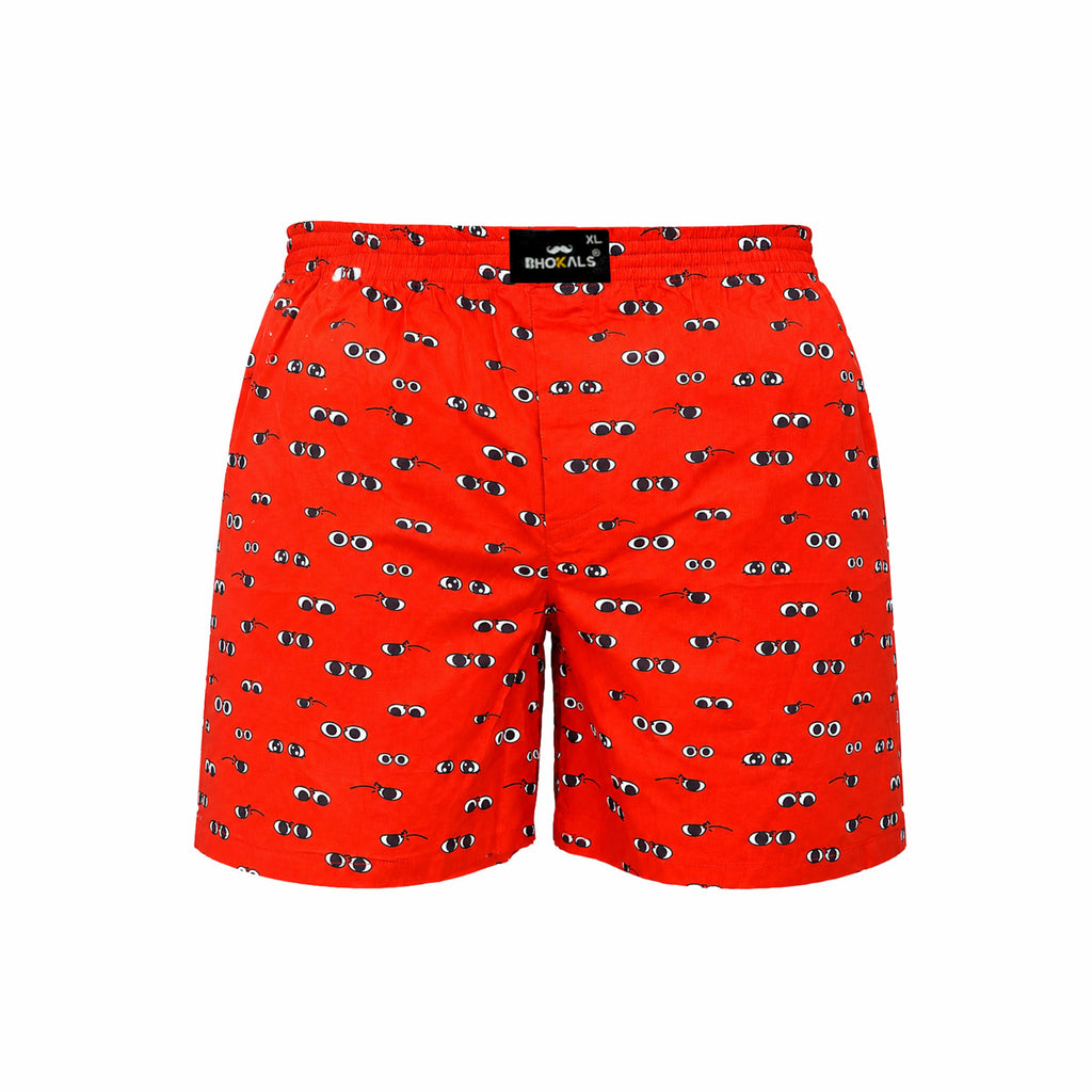 Orange Printed Eyes Cotton Boxer For Men