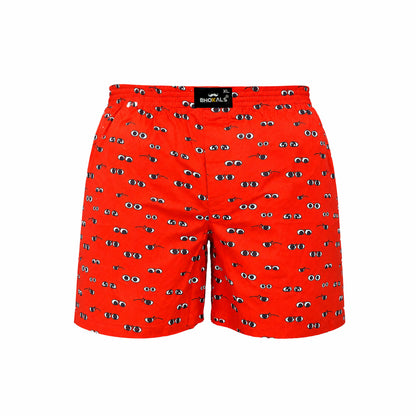 Orange Printed Eyes Cotton Boxer For Men