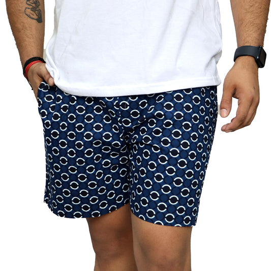 Blue White Black Circle Printed Cotton Boxer For Men