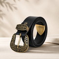 Maharaja Men Golden Buckle Black Leather Belt