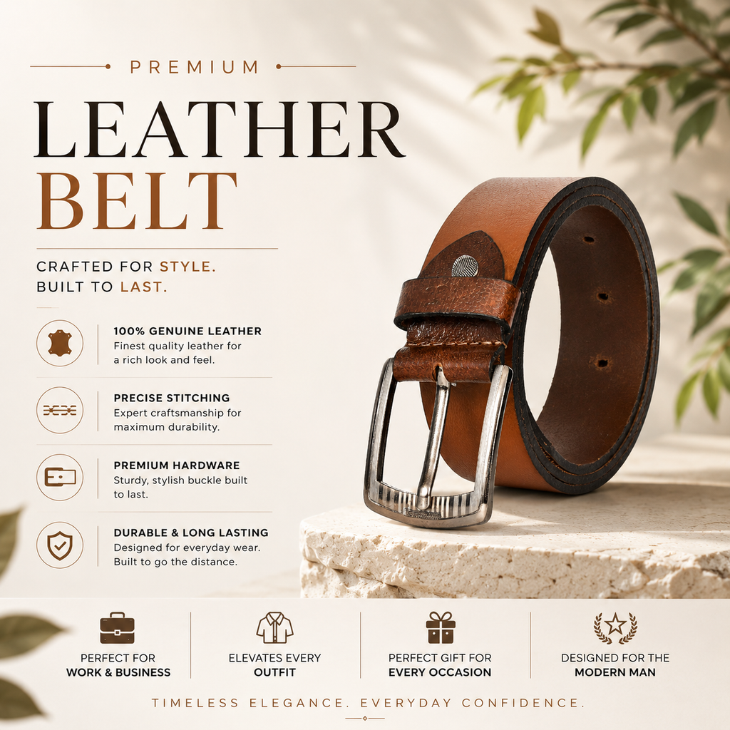 Bhokals Men Tan Grain Leather Belt