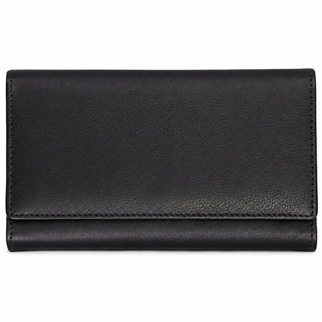 Leather Solid Black Zip Women Wallet