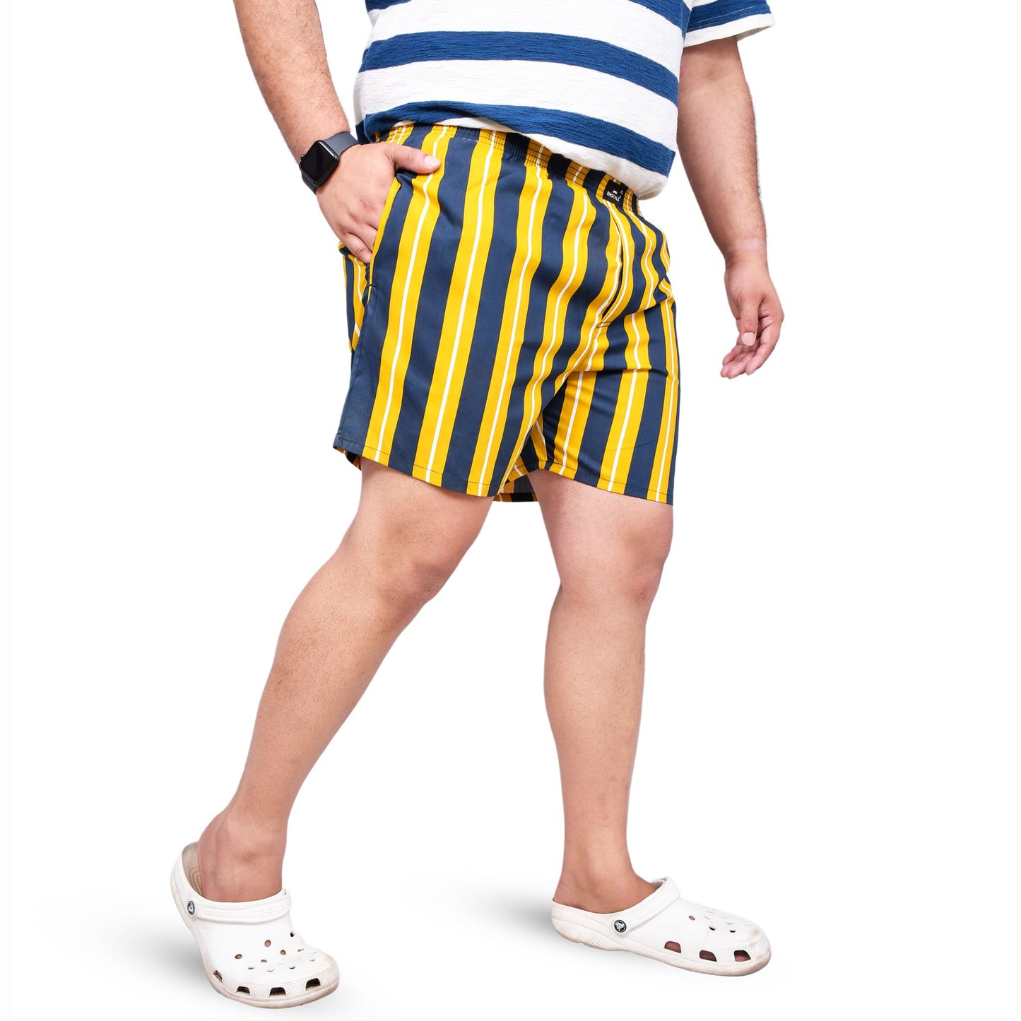 YELLOW BLUE STRIP PRINTED MEN BOXER