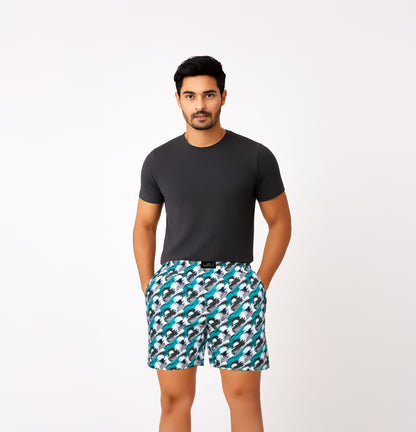 Green White Texture Printed Cotton Boxer For Men