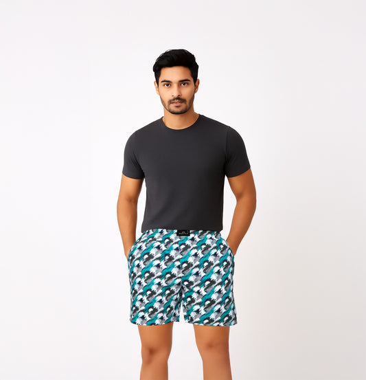 Green White Texture Printed Cotton Boxer For Men