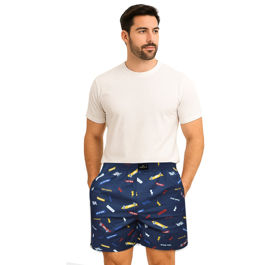 Navy Tour Printed Cotton Boxer For Men