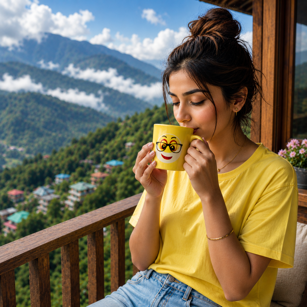 Bhokals  Funny Emoji Yellow Coffee Mug