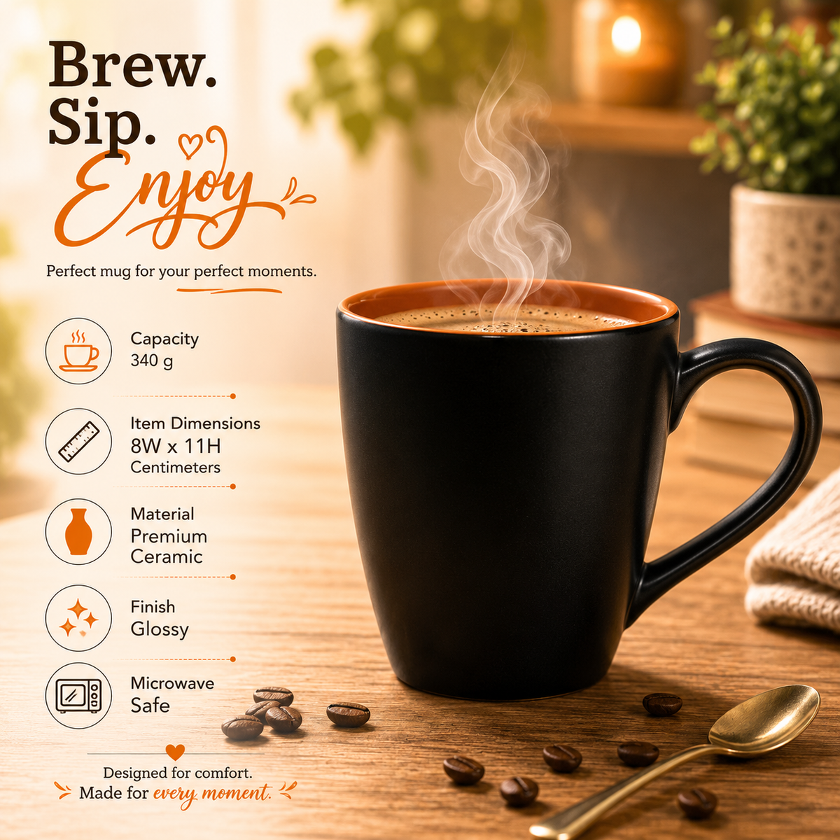 Bhokals Dual Print Brown Solid Black Coffee Mug