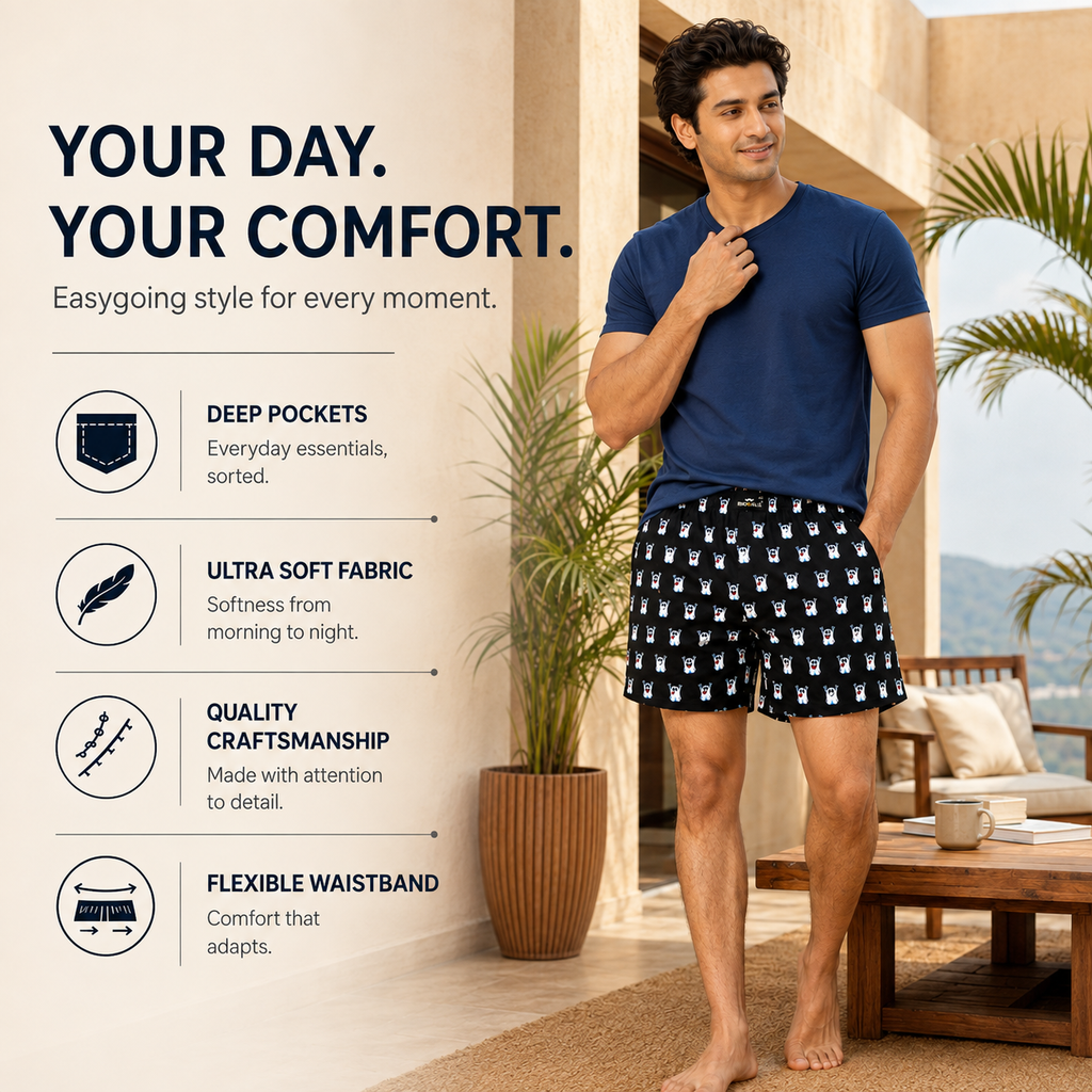 Black Ghost Cartoon Printed Cotton Boxer For Men